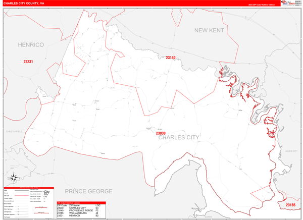 Charles City County Digital Map Red Line Style